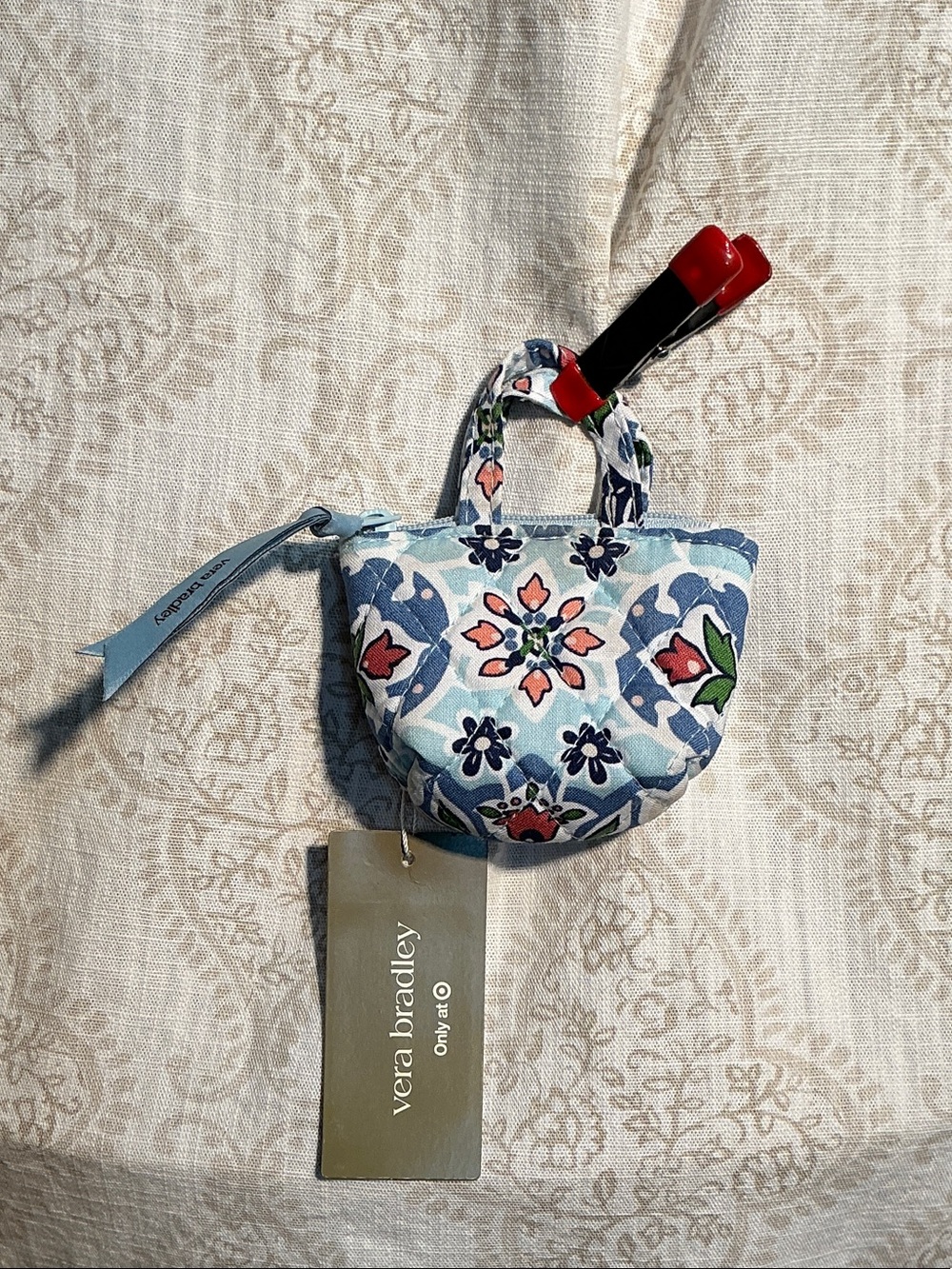 Vera Bradley Quilted Mini Floral Coin Pouch Key Chain - Blue Multi